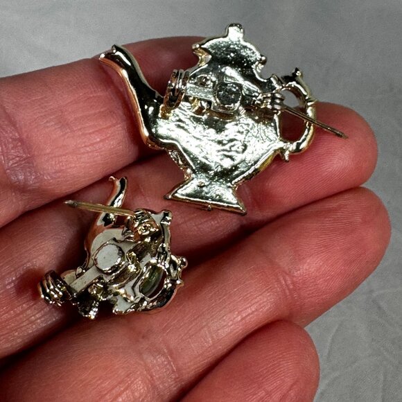 Miniature Turquoise & Gold Teapot Label Brooch Pin Set 2 sizes nice weight - Picture 7 of 7
